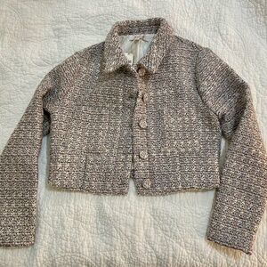 anthropologie flat white tweed cropped jacket